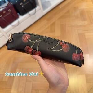 NWT Coach Pencil Case with Cherry Print CDC00 Gold/Black Multi